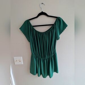 Anthropologie Green Empire Waist Blouse | Scalloped Edges